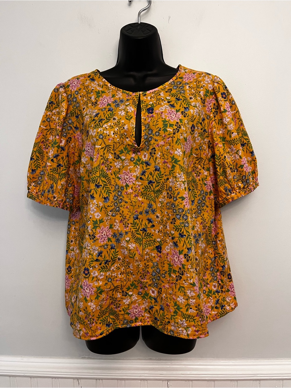 Old Navy Yellow Floral Puff Sleeve Blouse, Size Large